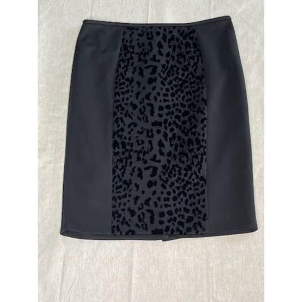 Calvin Klein Black Velvet Flock Leopard Print Pencil Skirt Stretch Back Zip